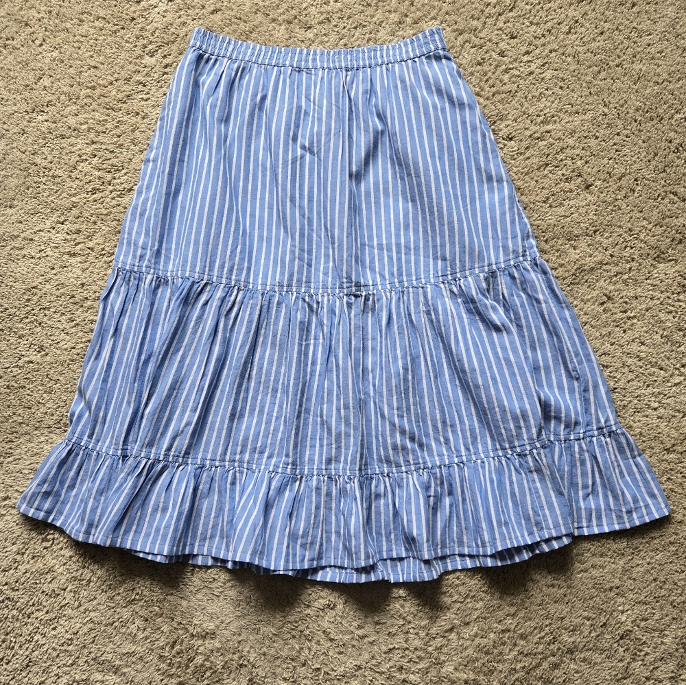 Pact Blue and White Striped Midi Skirt